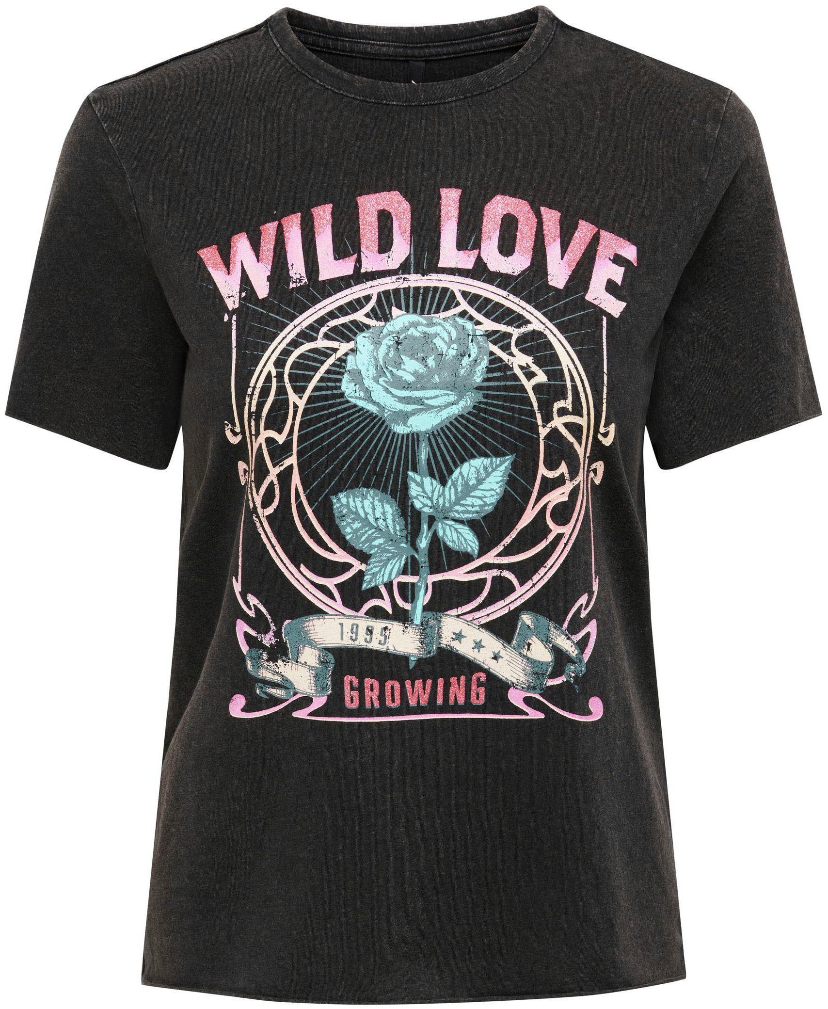 bedruckt JRS TOP Print:Wild REG Rundhalsshirt S/S unterschiedlich NOOS love ONLLUCY ONLY Black