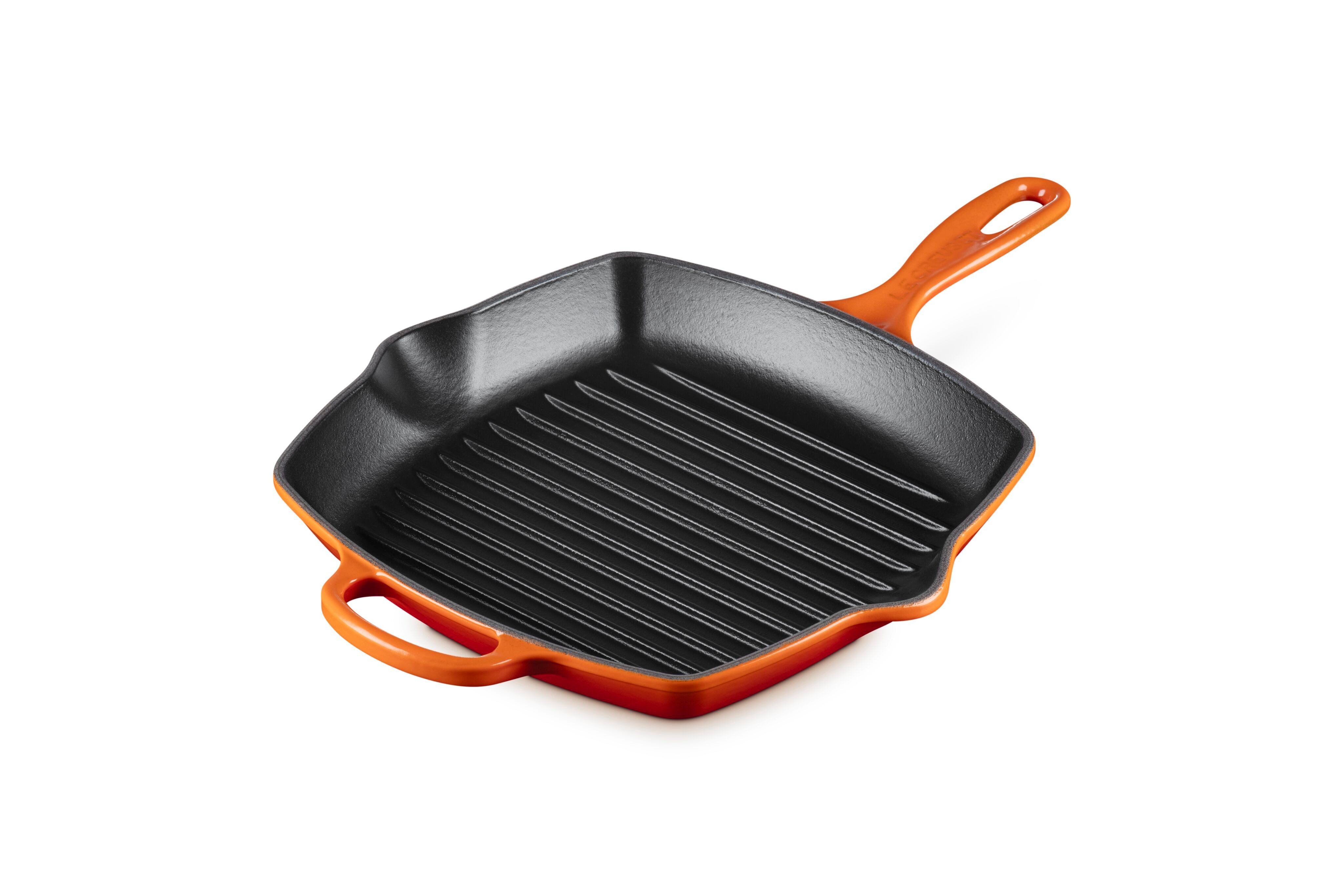LE CREUSET Grillpfanne Signature, Quadratisch, Gusseisen, 26 cm, Für alle Herdarten inkl. Induktion geeignet, 2,86 kg, Ofenrot