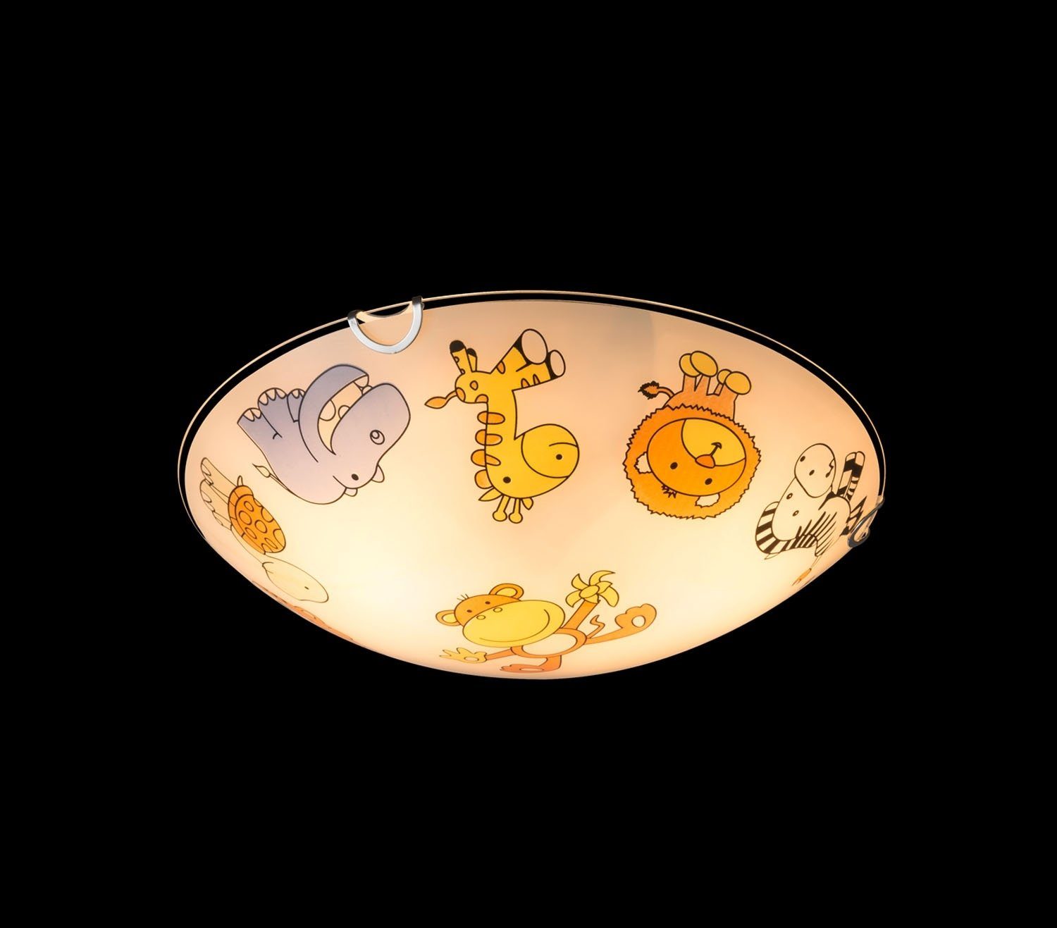 EGLO Deckenleuchte Kinder-Deckenleuchte KIDDY, 1-flammig, Weiß, Glas, ohne Leuchtmittel, Ø 30 cm, mit bunten Tiermotiven