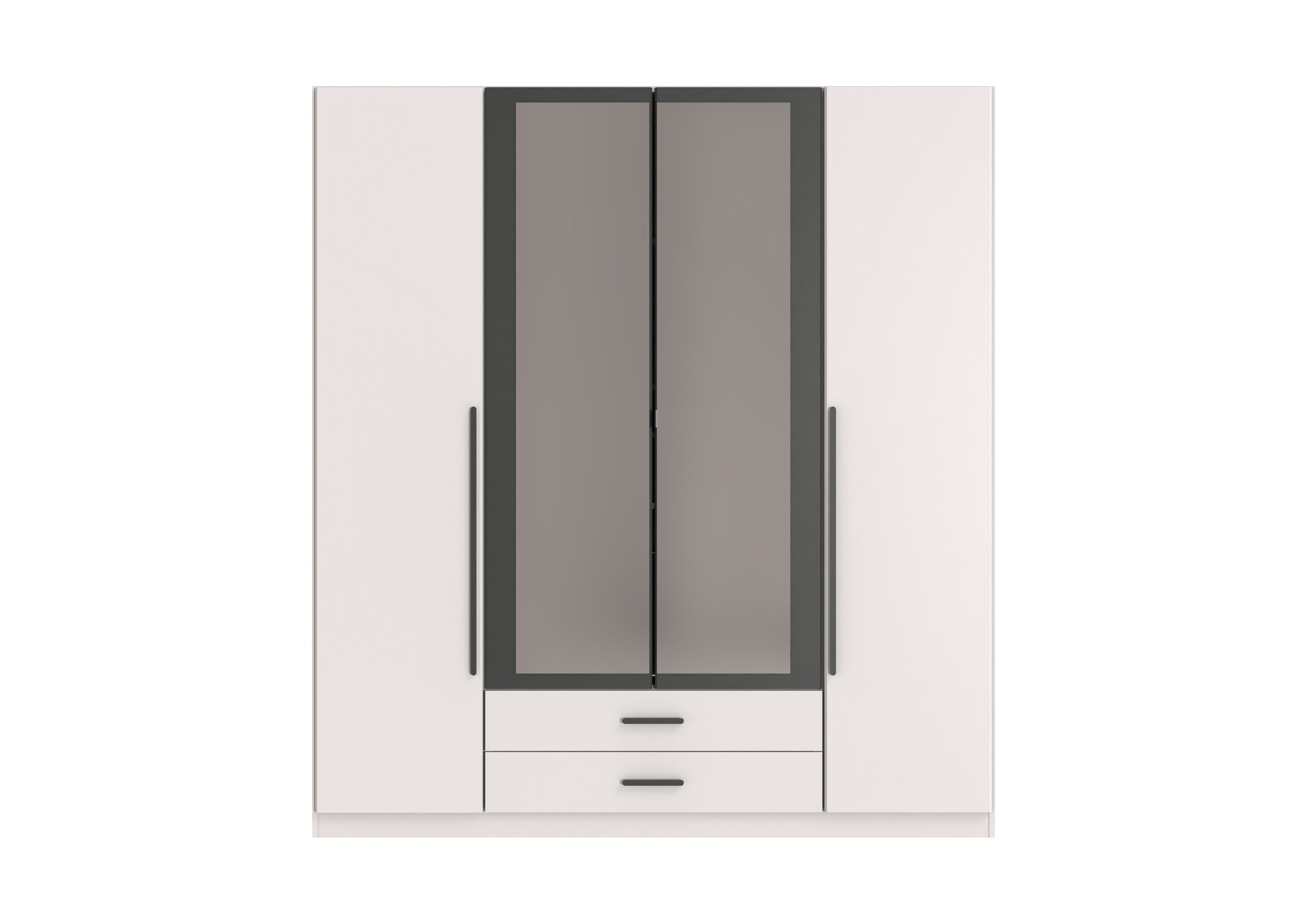 freiraum Drehtürenschrank MARBURG in WEISS MIT SCHWARZEEN GRIFFEN - 180x199x58 (BxHxT)