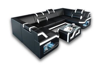 Sofa Dreams Wohnlandschaft Ledercouch Sofa Leder Padua U Form Ledersofa, Couch, mit LED, wahlweise mit Bettfunktion als Schlafsofa, Designersofa