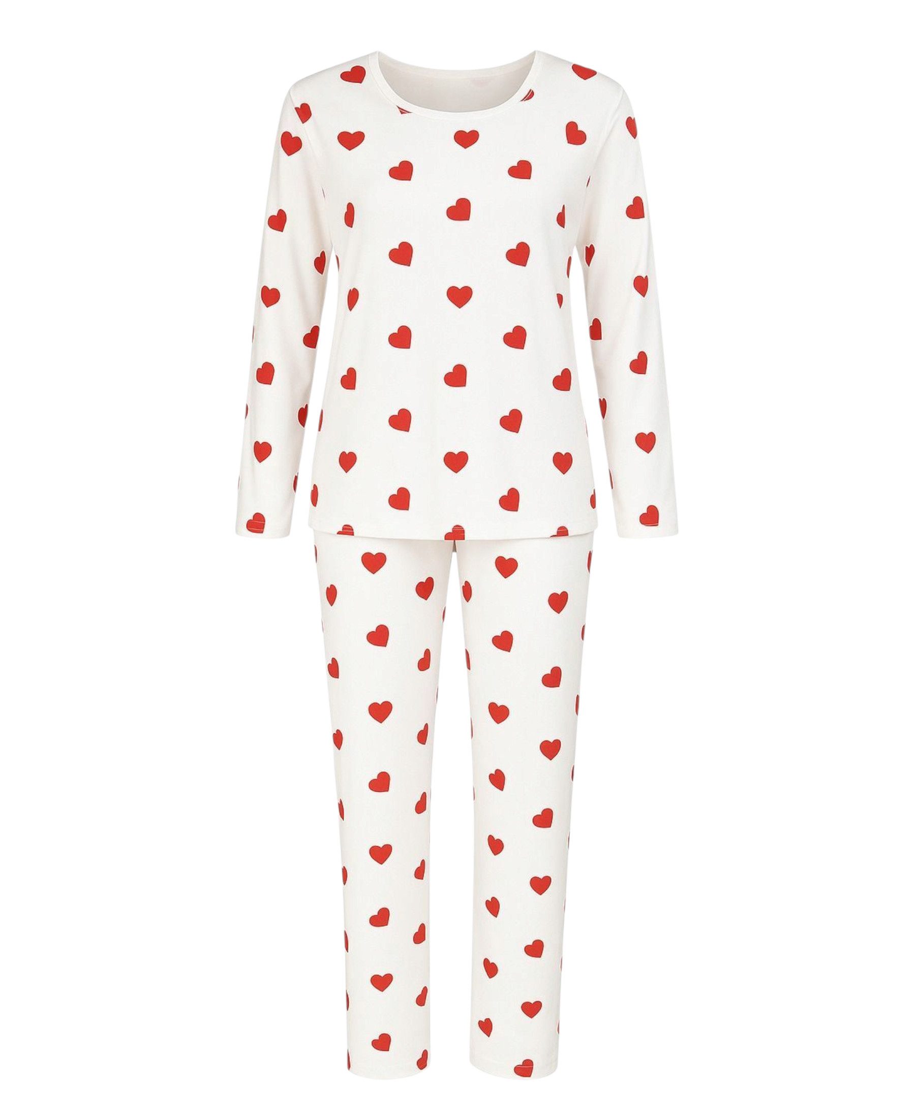 Pyjama Damen Schlafanzug Set 2-teilig mit Herzmuster – Bequemer Hausanzug