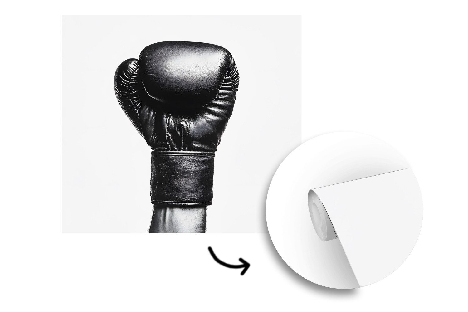 MuchoWow Fototapete Boxhandschuh - Schwarz - Hand, Matt, bedruckt, Vliestapete für Wohnzimmer Schlafzimmer Küche, Fototapete, 220x220 cm