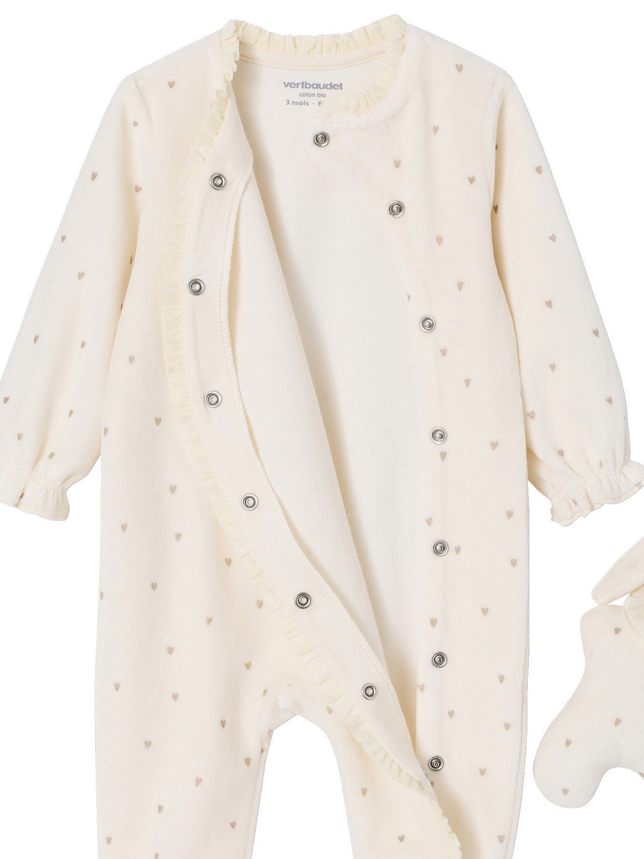 vertbaudet Schlafoverall Baby Schlafanzug und Kuscheltier-Set aus Samt