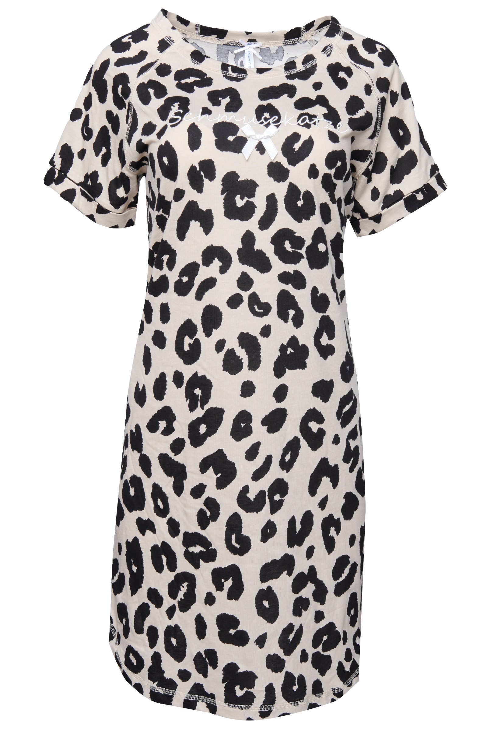 Louis & Louisa Schlafanzug Nachthemd Damen - SCHMUSEKATZE KA - beige/schwarz