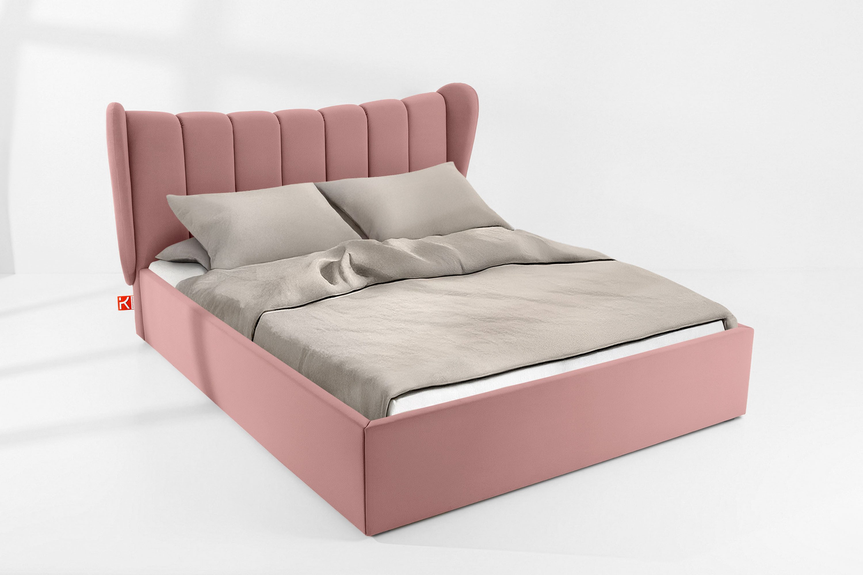 KONSIMO® Polsterbett GIZO Doppelbett, Stauraumbett, hergestellt in der EU (handgefertigt, Elegant-Stil, 160 cm x 200 cm), mit Massivholzrahmen, gepolsterte Kopfstütze mit vertikalen Nähten