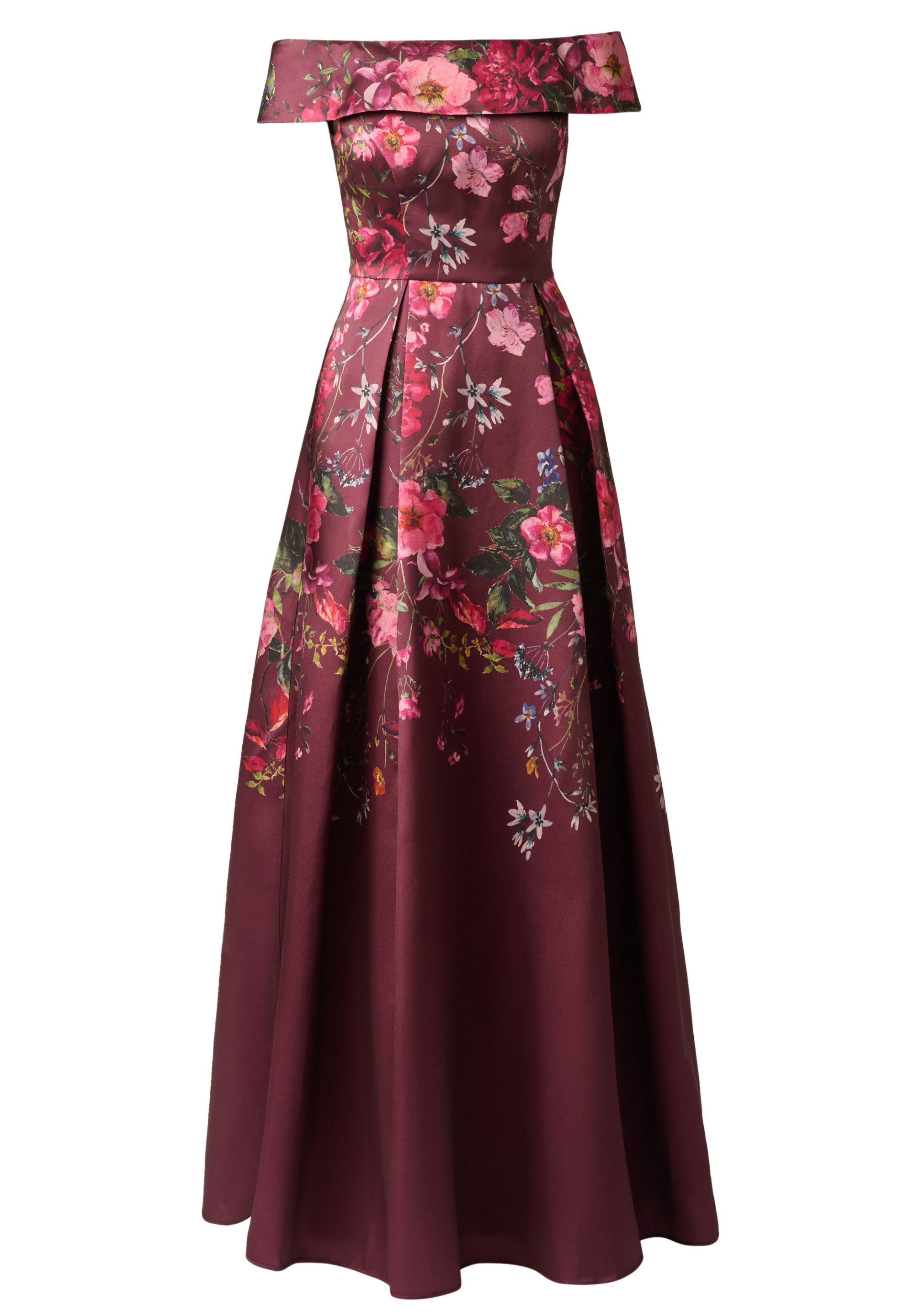 Adrianna Papell Abendkleid Off Shoulder Printed Gown Glänzendes Mikado-Kleid mit Blumenmuster – Bild 2 von 5