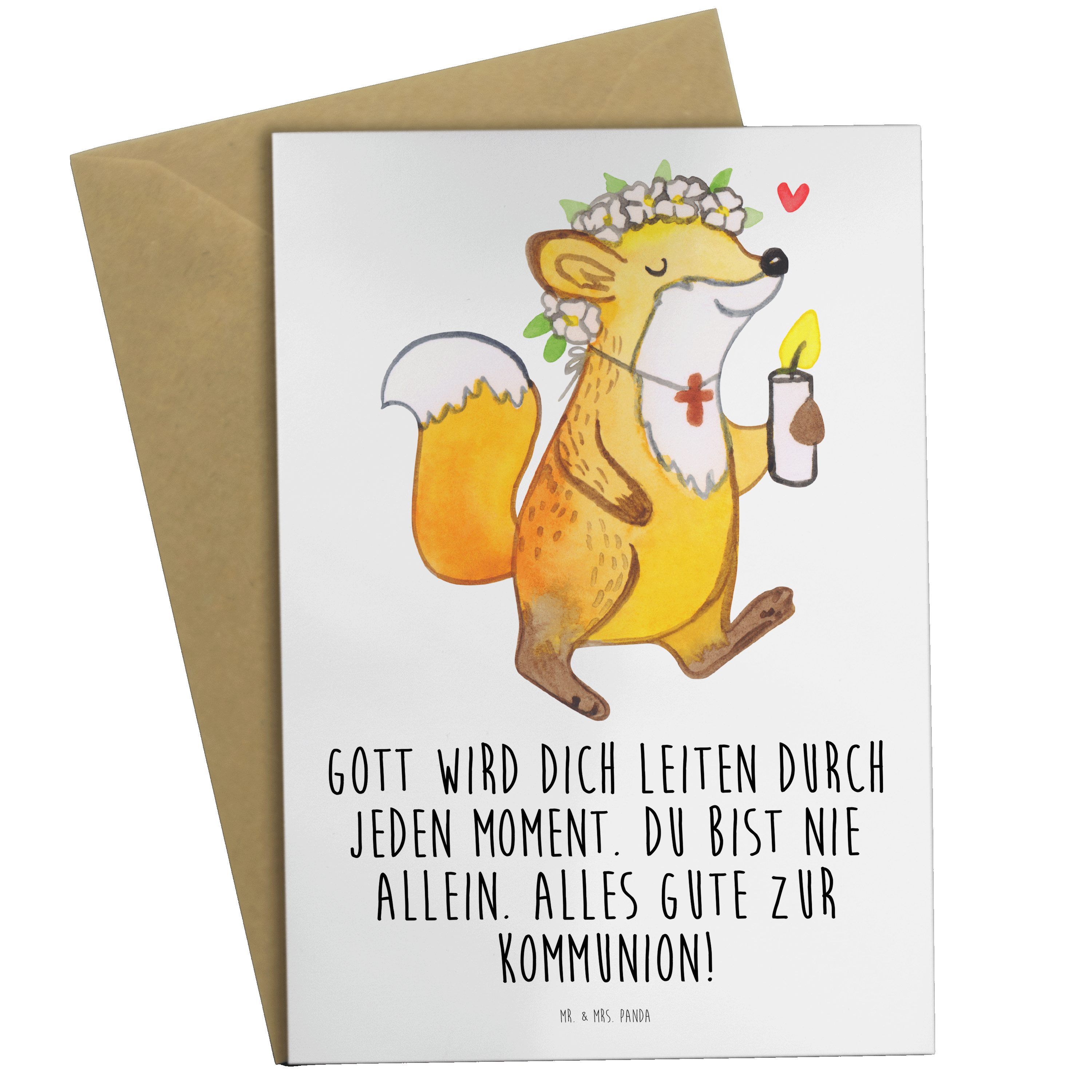 Mr. & Mrs. Panda Grußkarte Fuchs Kommunion Mädchen - Weiß - Geschenk, Einladungskarte, Konfirmat