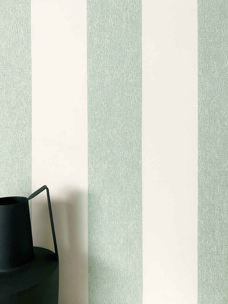 Newroom Vliestapete, Grün Tapete Modern Streifen - Streifentapete Streifen Weiß Landhaus Linien für Wohnzimmer Schlafzimmer Küche