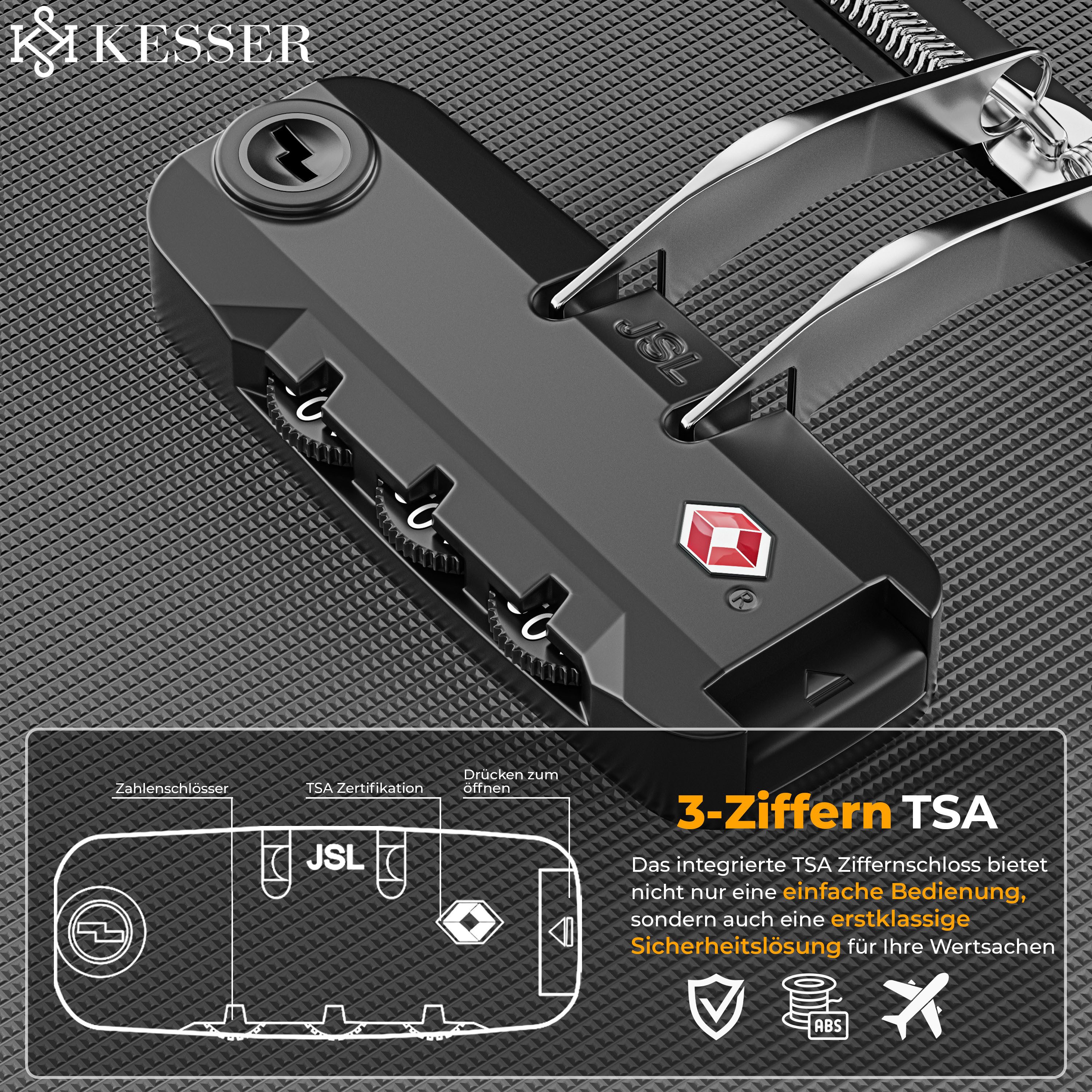 KESSER Kofferset, 4 Rollen, (Kosmetiktasche Handgepäck leichter Koffer & große Koffer), mit 3-Ziffern-TSA-Schloss, 360° Rollen & Teleskopgriff