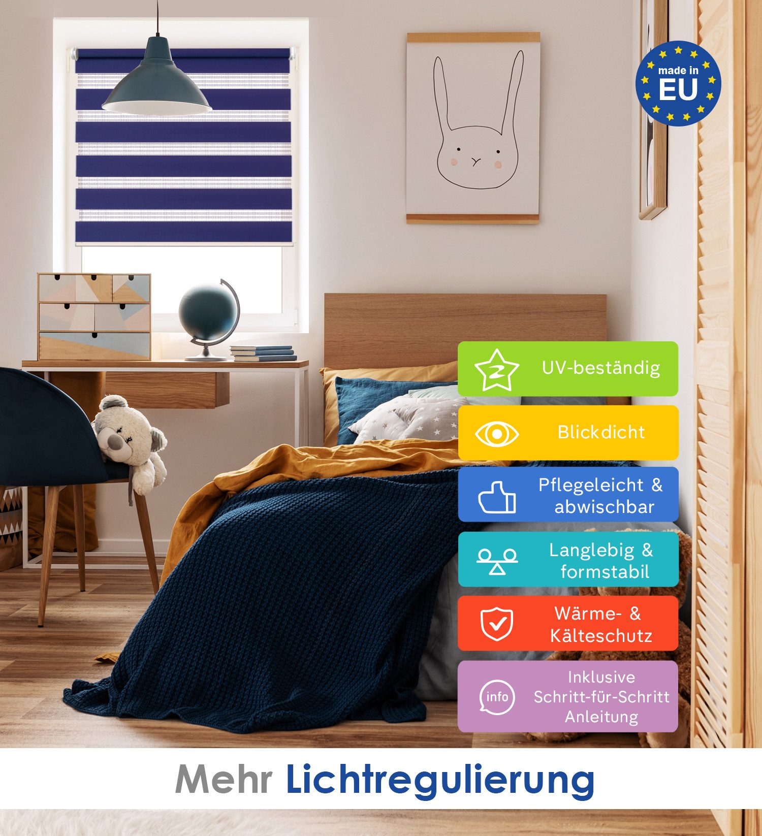 Doppelrollo Klemmfix, ohne Bohren, Sichtschutz, Rikmani, Klemm- oder Schraubmontage, Moderne Optik, Klemm- oder Schraubmontage, Sicht- und Sonnenschutz