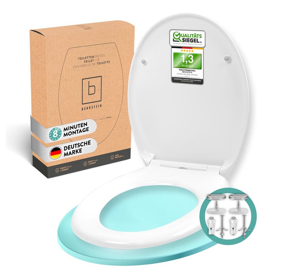 Benkstein WC-Sitz Premium Toilettendeckel antibakteriell oval weiß (9-St), Duroplast Klodeckel mit Quick-Release-Funktion und Absenkautomatik