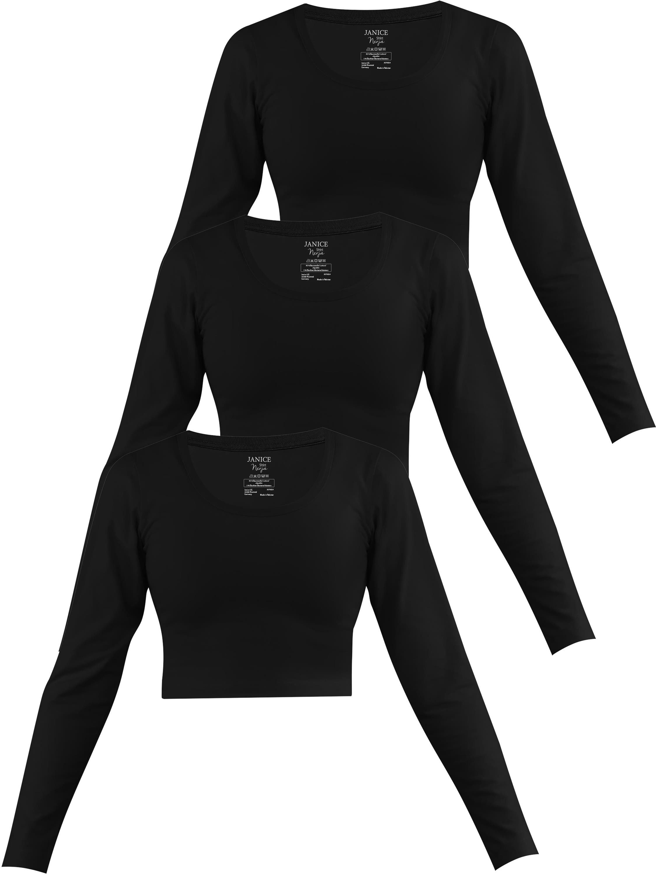 Janice Langarmshirt 3 x Damen crop Langarmshirt Nerja Kurzer Pullover aus Baumwolle