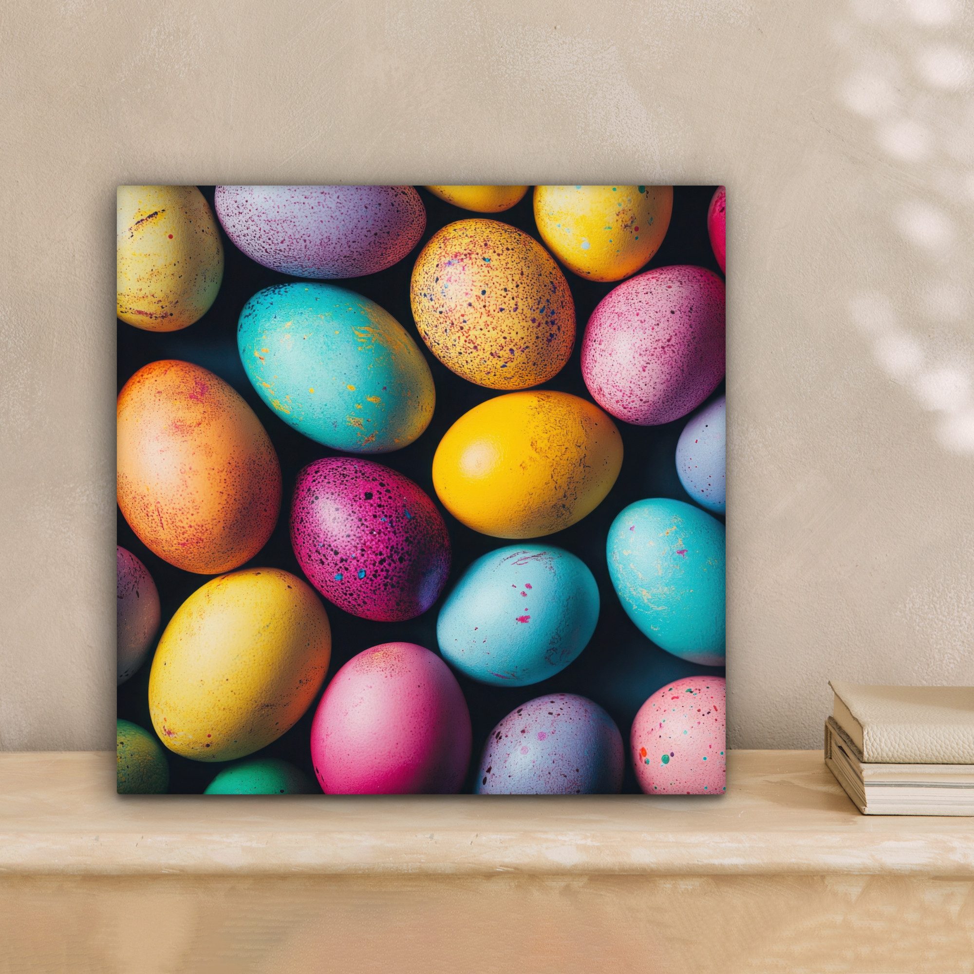 OneMillionCanvasses® Leinwandbild Bunt - Ostereier - Spritzer - Ostern Deko, Fotodruck (1 St), Wandbild, Deko Schlafzimmer Wohnzimmer Flur 20x20 cm