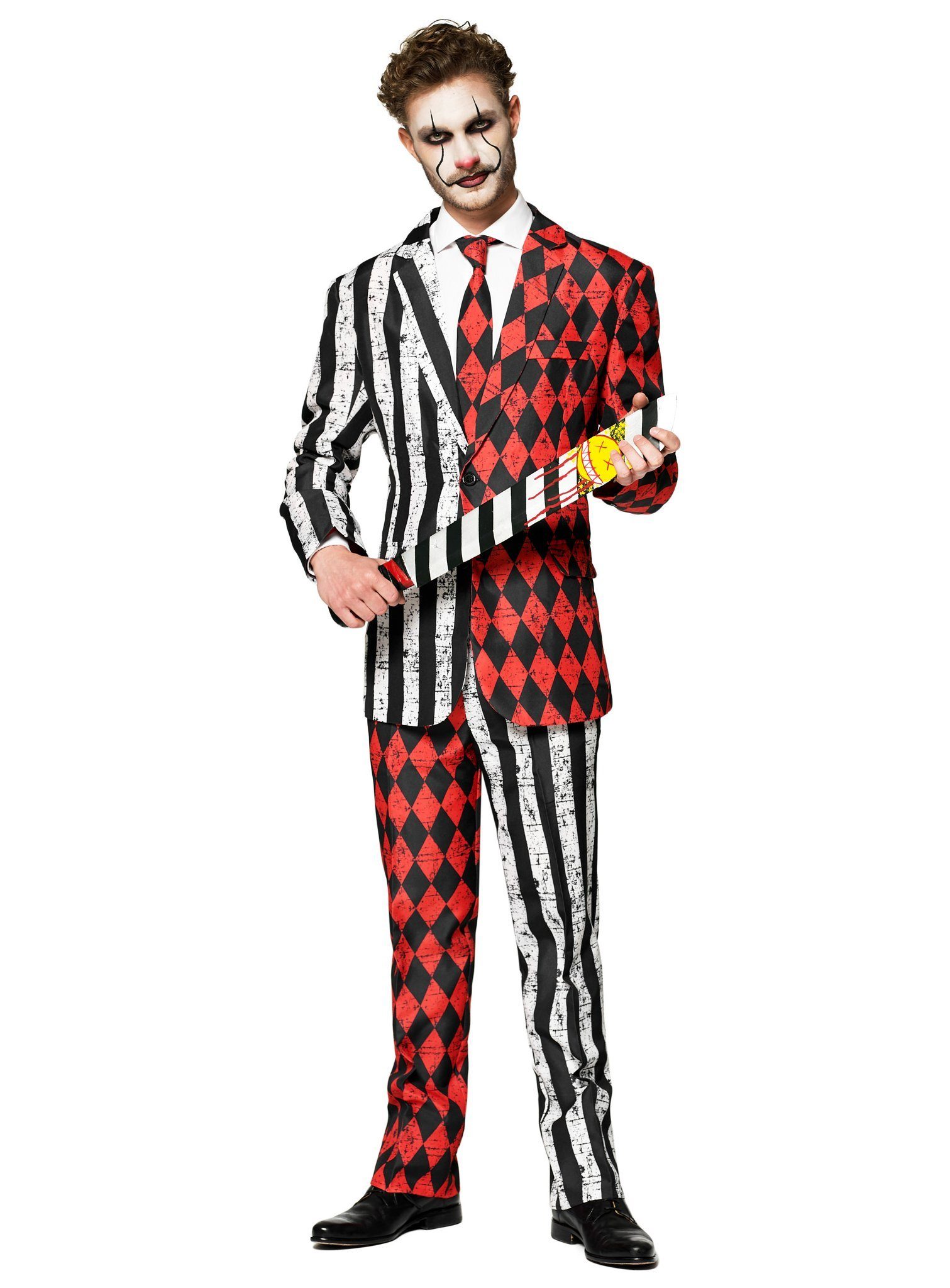 Opposuits Partyanzug Twisted Circus Horror Clown Kostüm, Clown geht auch in cool: Herrenanzug im leicht aus der Rolle fallenden