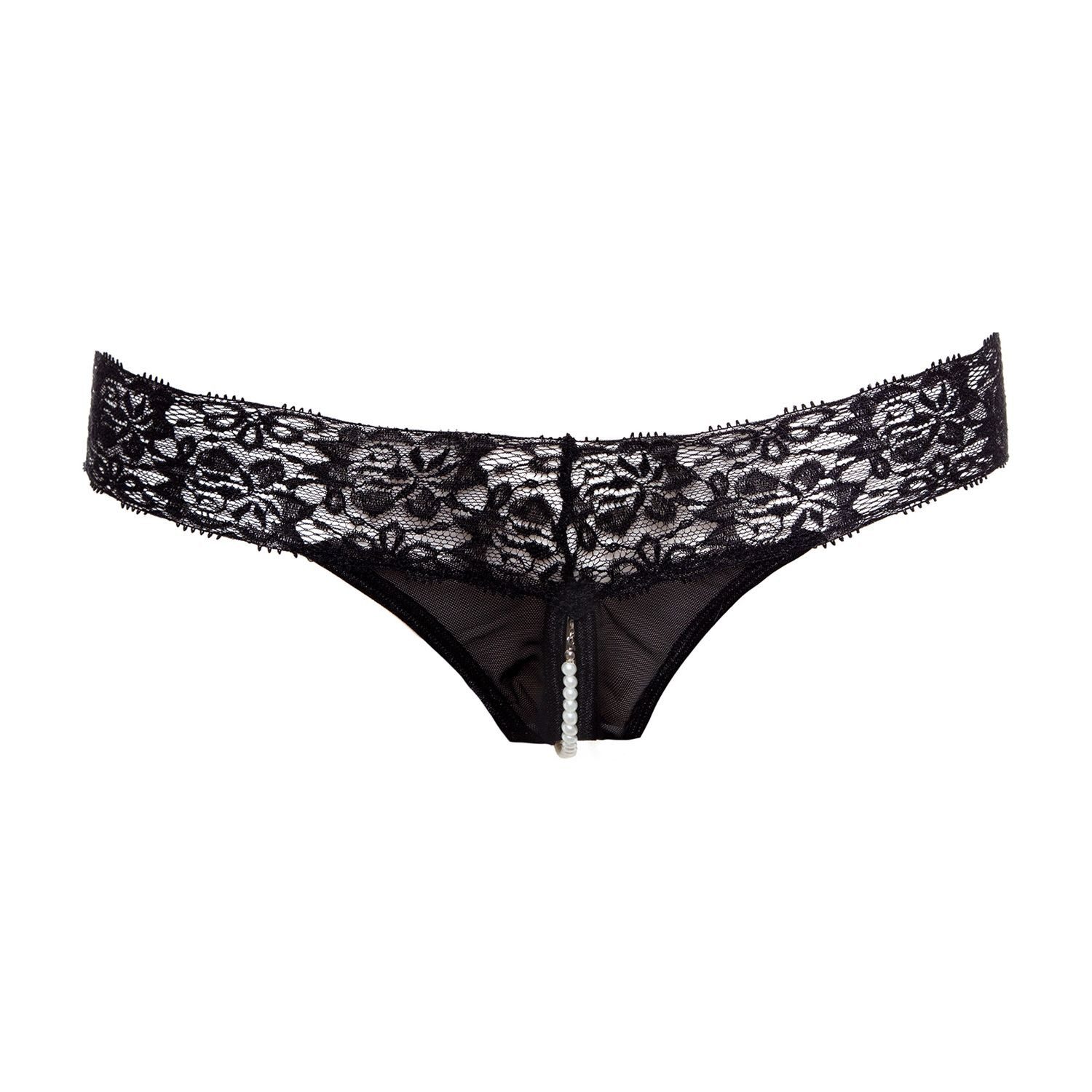 CHRISTINE LE DUC String Perlenstring mit offenem Schritt Pia - Schwarz