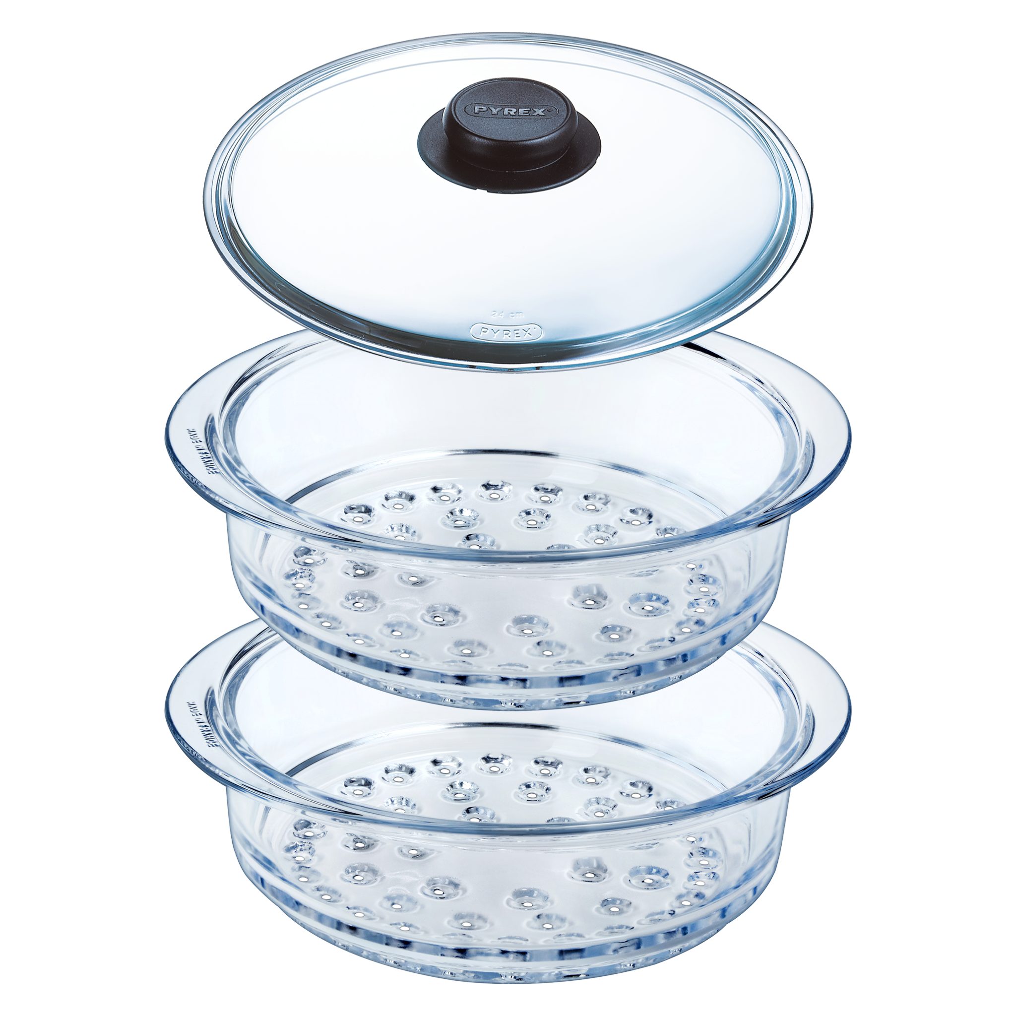 Pyrexx Dampfgarbehälter Pyrex Dünsteinsatz + Deckel 3-tlg Ø20 cm Borosilikatglas, (Set), aus Borosilikatglas, BPA-frei, hygienisch