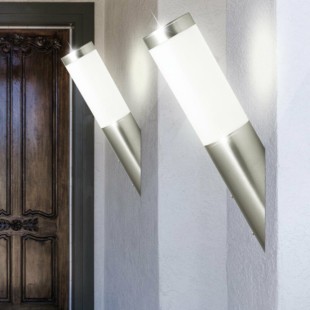 etc-shop Außen-Wandleuchte, Leuchtmittel inklusive, Warmweiß, 2er Set Außen Wand Leuchten Fassaden Beleuchtung Edelstahl Fackel