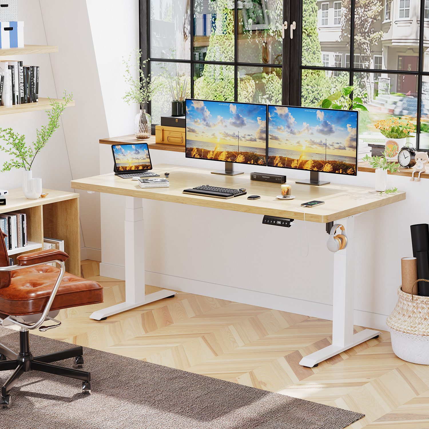 HOMALL Schreibtisch Höhenverstellbarer Einteilige Tischplatte 25mm Tragfähi günstig online kaufen