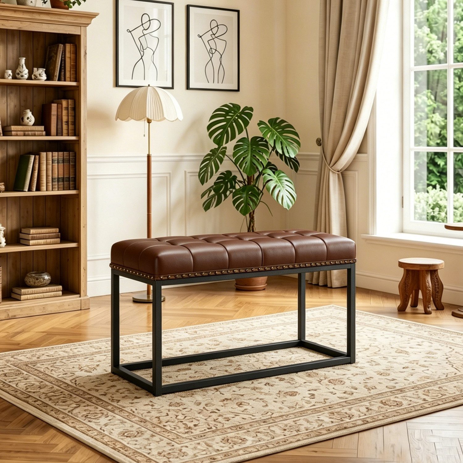 ANYSUN Polsterbank 91.4 cm Sitzbank mit gepolstert,Metallrahmen,Rutschfeste Fußpolster (1-St), mit verstärkten Querstreben, dekorativer Nietenverzierung