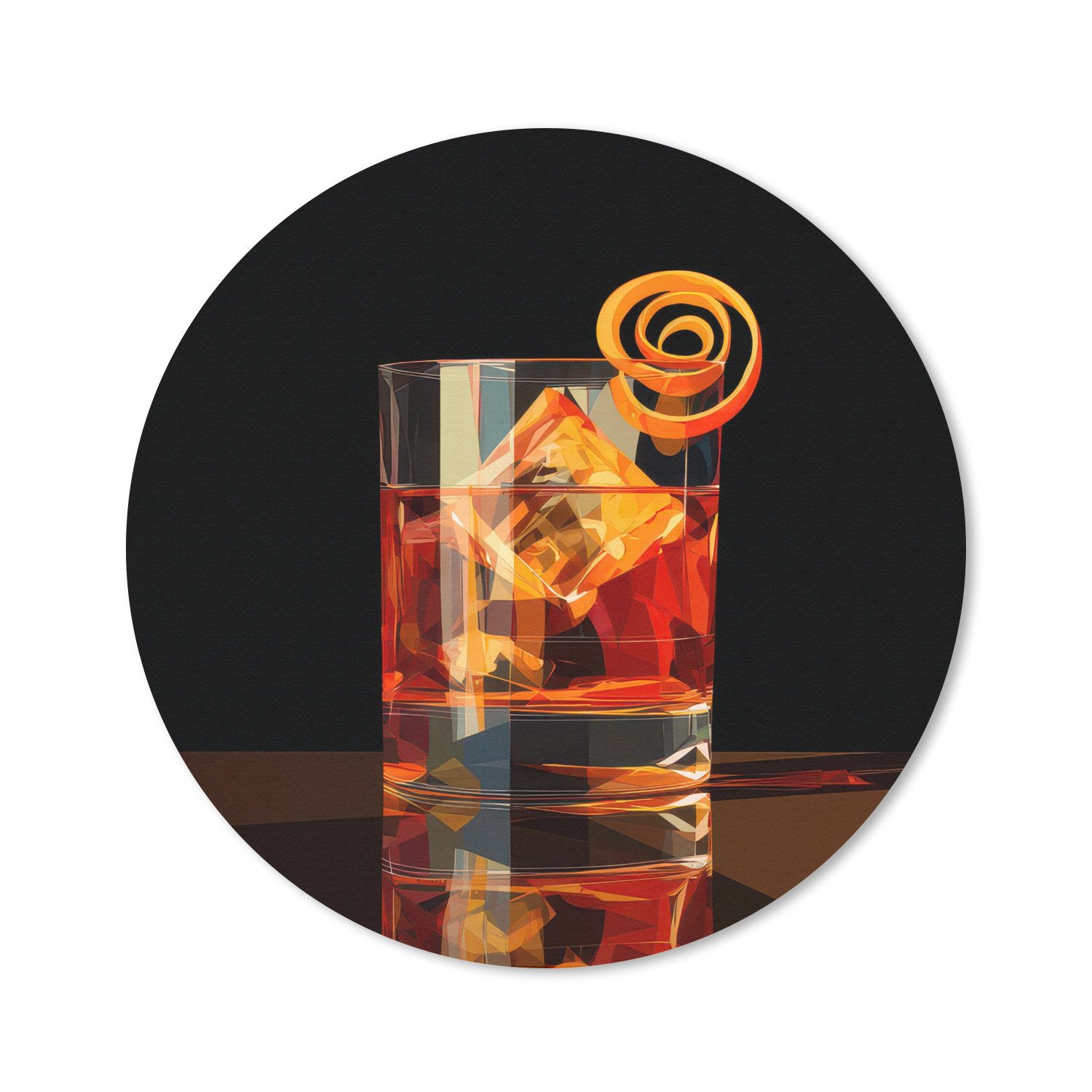 MuchoWow Mauspad Glas - Eiswürfel - Trinken - Braun (1-St), Gaming, Rutschfester Unterseite, Mausunterlage, Rund 50x50 cm