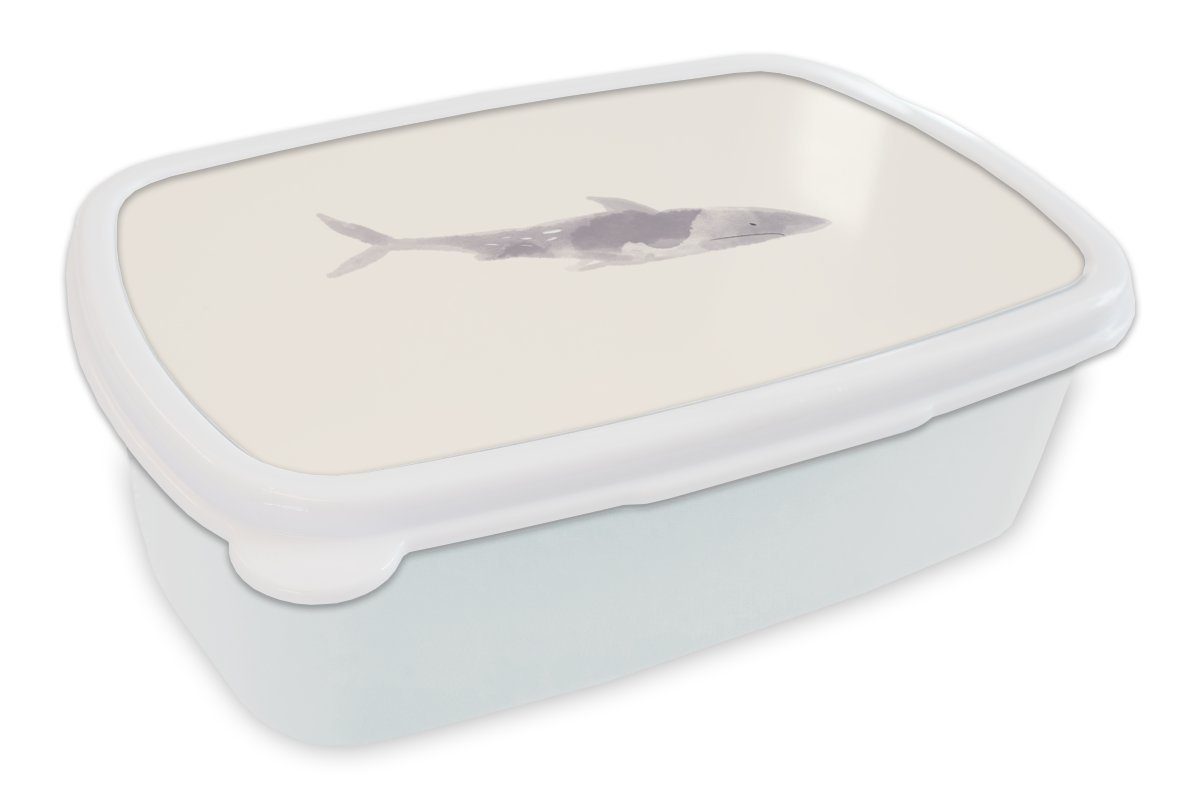 MuchoWow Lunchbox Fisch - Meer - Aquarell, Kunststoff, (2-tlg), Brotbox für Kinder und Erwachsene, Brotdose, für Jungs und Mädchen weiß