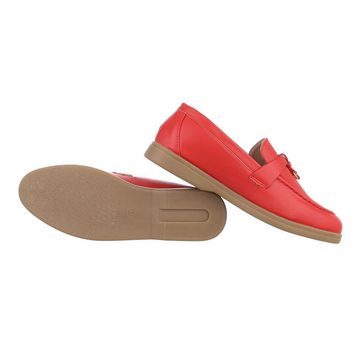 Ital-Design Damen Mokassins Freizeit Slipper Blockabsatz Mokassins in Rot