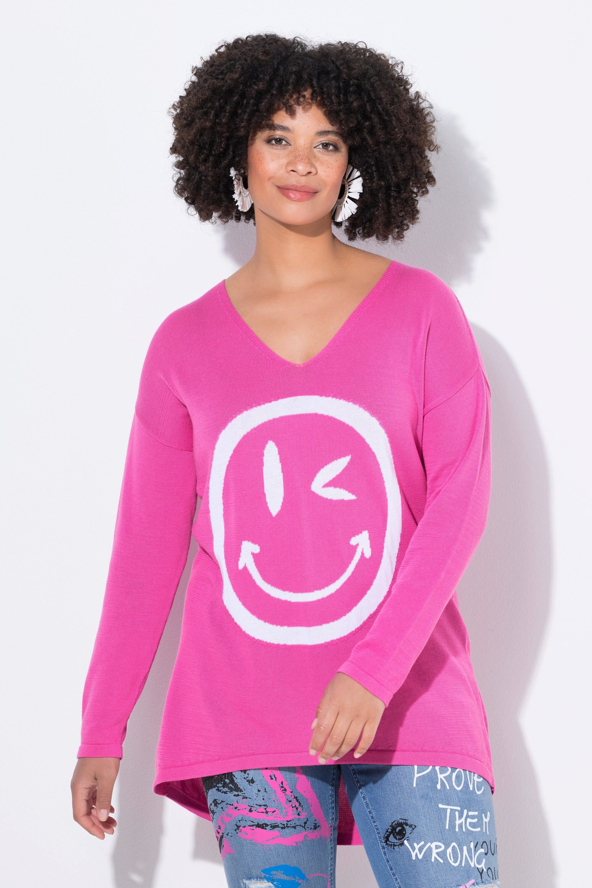 Angel of Style Strickpullover Pullover oversized Smiley V-Ausschnitt günstig online kaufen