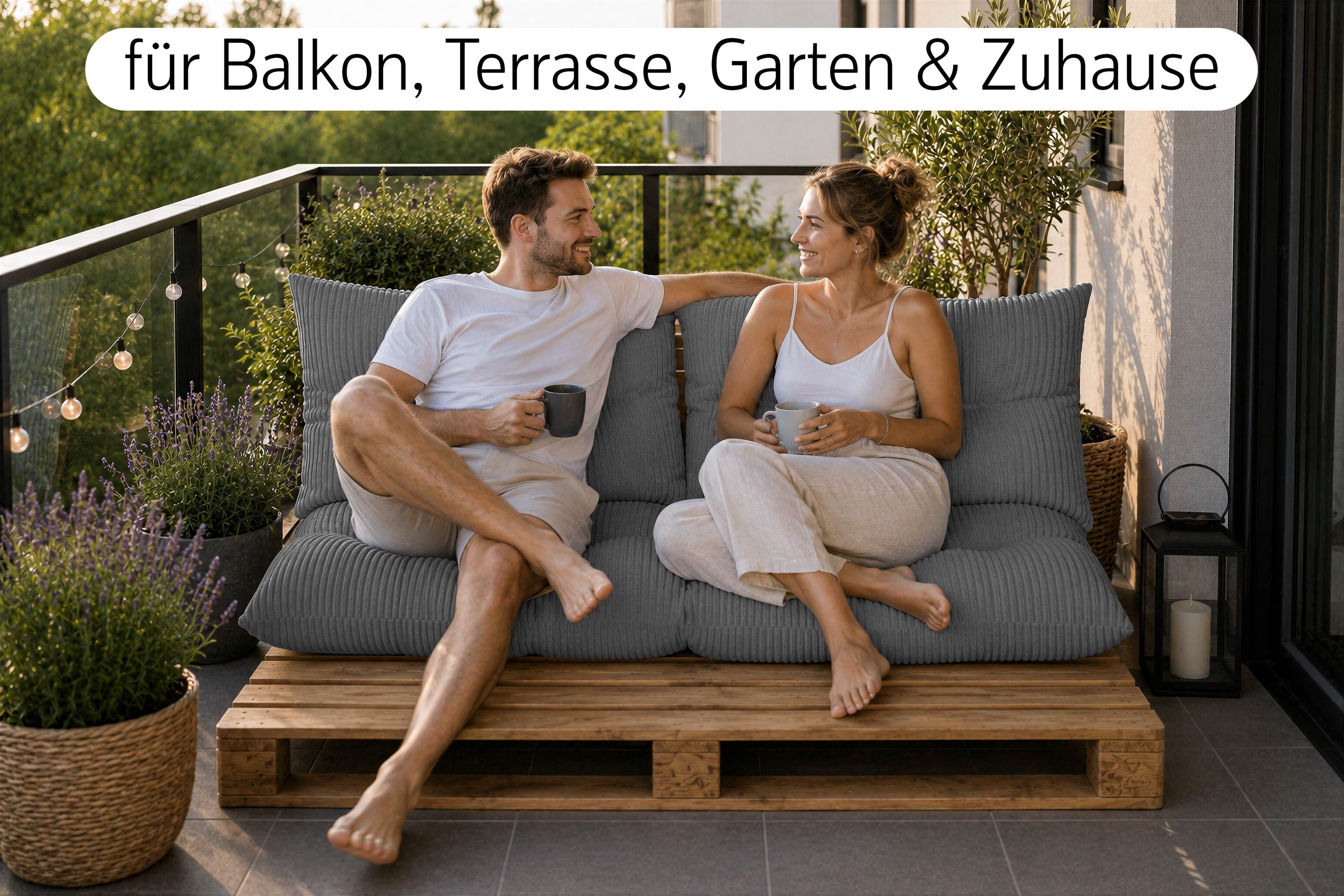 Amilian Palettenkissen Set 3-teilig Palettenauflagen für Europaletten, Balkon, Terrasse, Sitzkissen 120x60 cm + 2x Kissen 40x60 cm