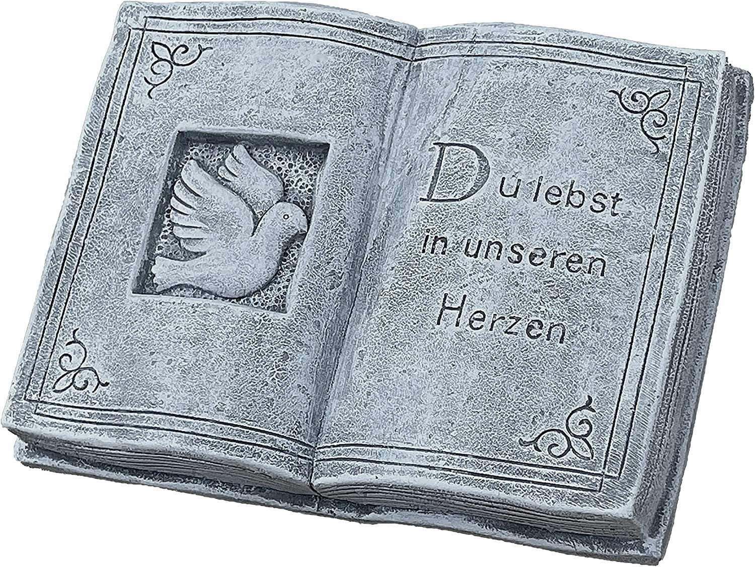 Stone and Style Engelfigur Frostfester Grabschmuck Buch "Du lebst in unserem Herzen"