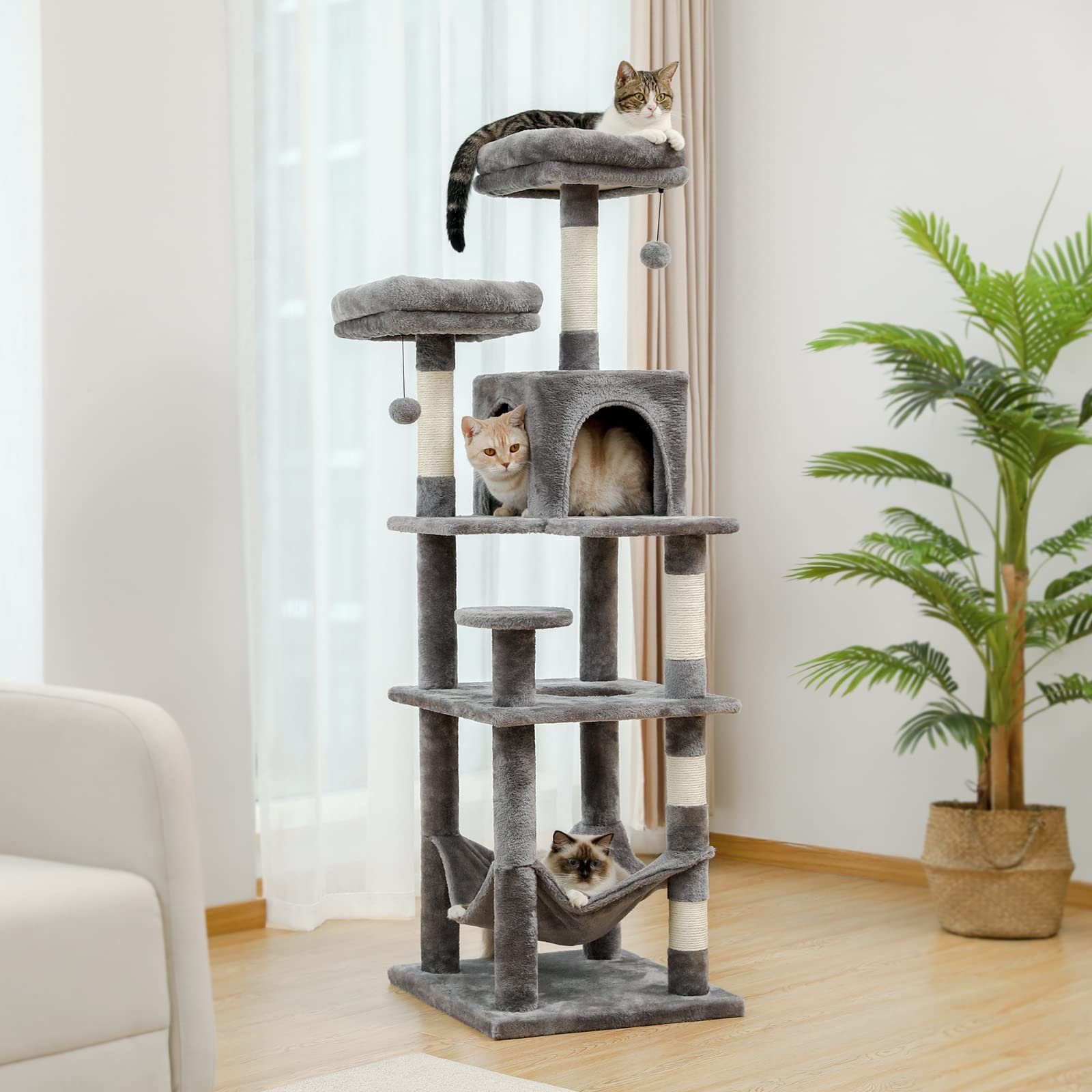 Kratzbaum Mehrstufiger Kratzbaum XL Multifunktional für Katzen, 154cm