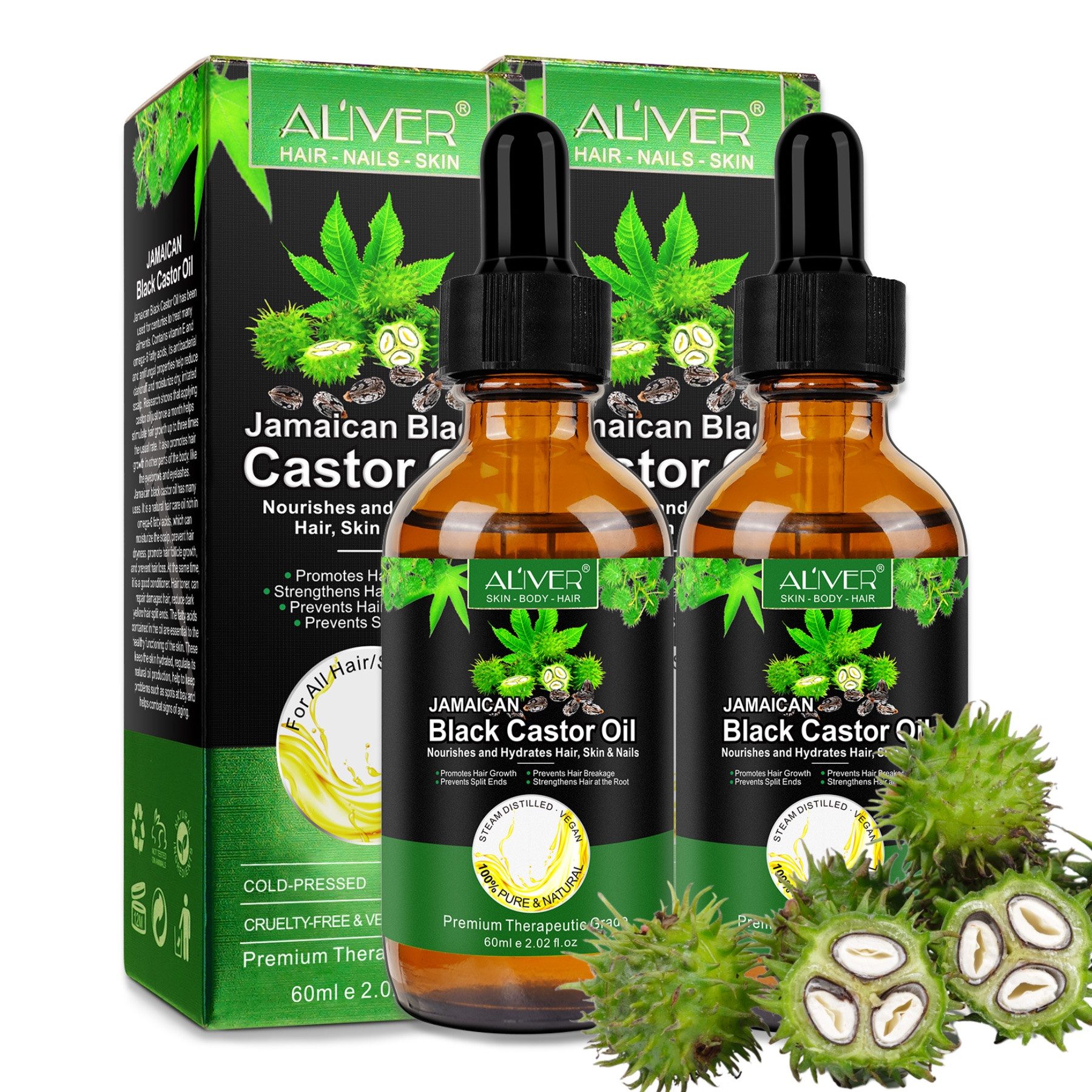ALIVER Haaröl Rizinus Haaröl Haut Wimpern 60ml Bio Vegan Aliver, 2-tlg., Vegan und Bio