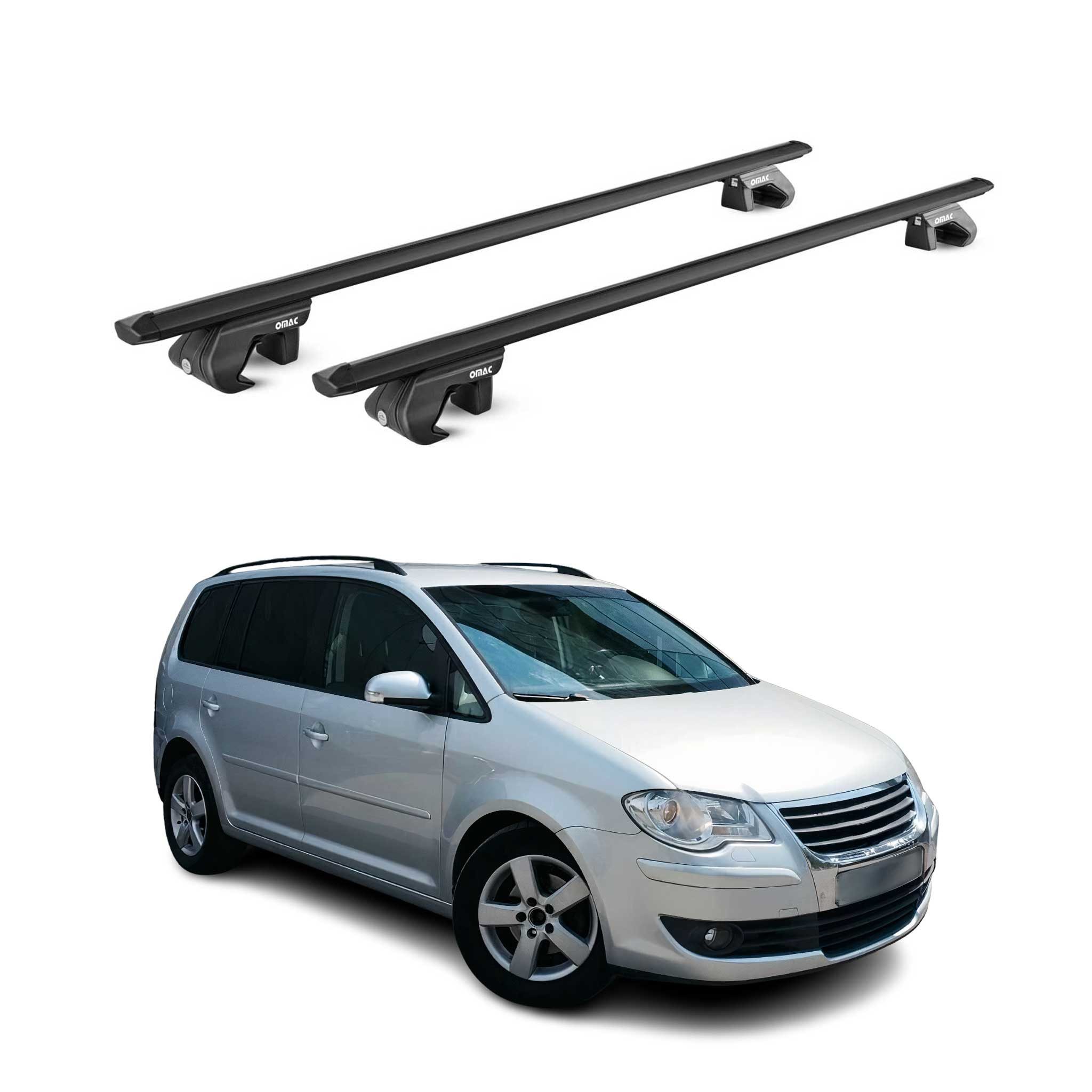OMAC Dachträger Alu Grundträger für VW Touran 1T 5T 2003-2025 5 tür Schwarz ABE 2x (2-St), Wasserbeständig,Abnehmbar,Multifunktional,Leichtgewichtig