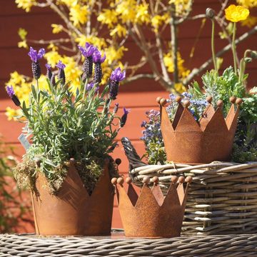 UNUS GARDEN Dekofigur Krone Zink Rost Ø20 im 2er Set (2er Sest), Rostdeko Teelichthalter Kerzenhalter Pflanztopf Garten