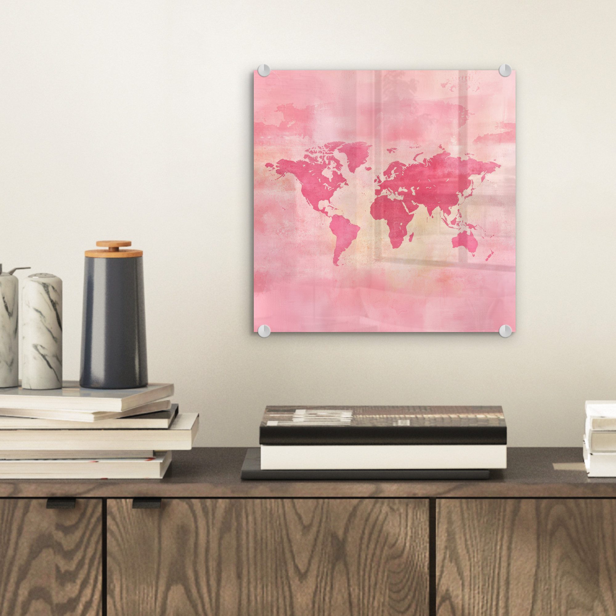 MuchoWow Acrylglasbild Weltkarte - Rosa - günstig online kaufen