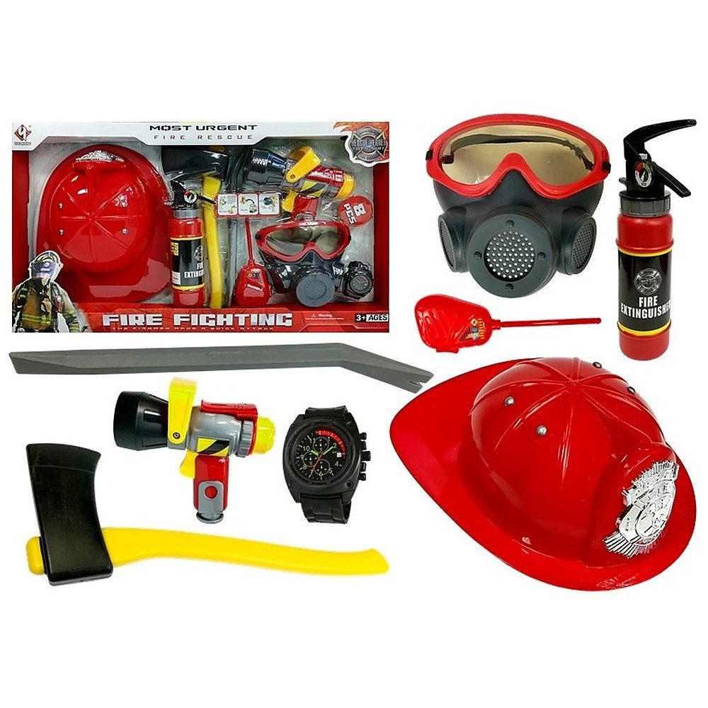 LEAN TOYS Brecheisen Feuerwehrset Rollenspielset Kostümzubehör, (Spar-Set, 8-tlg., 8-tlg. Set, CE-geprüft), 8-tlg. Feuerwehr-Set, CE-geprüft, ab 3 Jahren