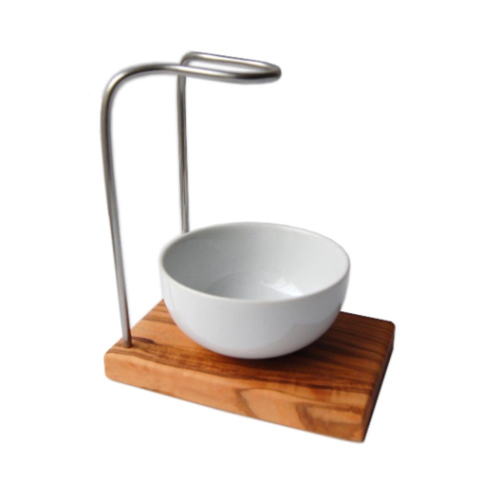 Olivenholz-erleben Rasierpinsel-Set Rasierpinselhalter DESIGN mit runder Porzellanschale, 2 tlg., vielseitig einsetzbar