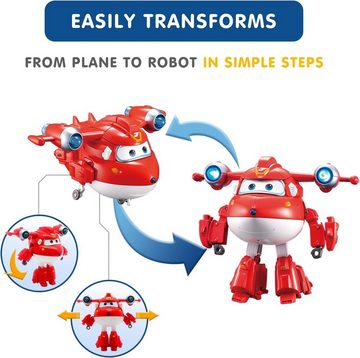 Super Wings Spielzeug-Flugzeug Transformations-Flugzeug Deluxe Supercharged Jett, ca. 15,5 cm große Spiel-Figur, mit Lichtern und Sound-Funktionen