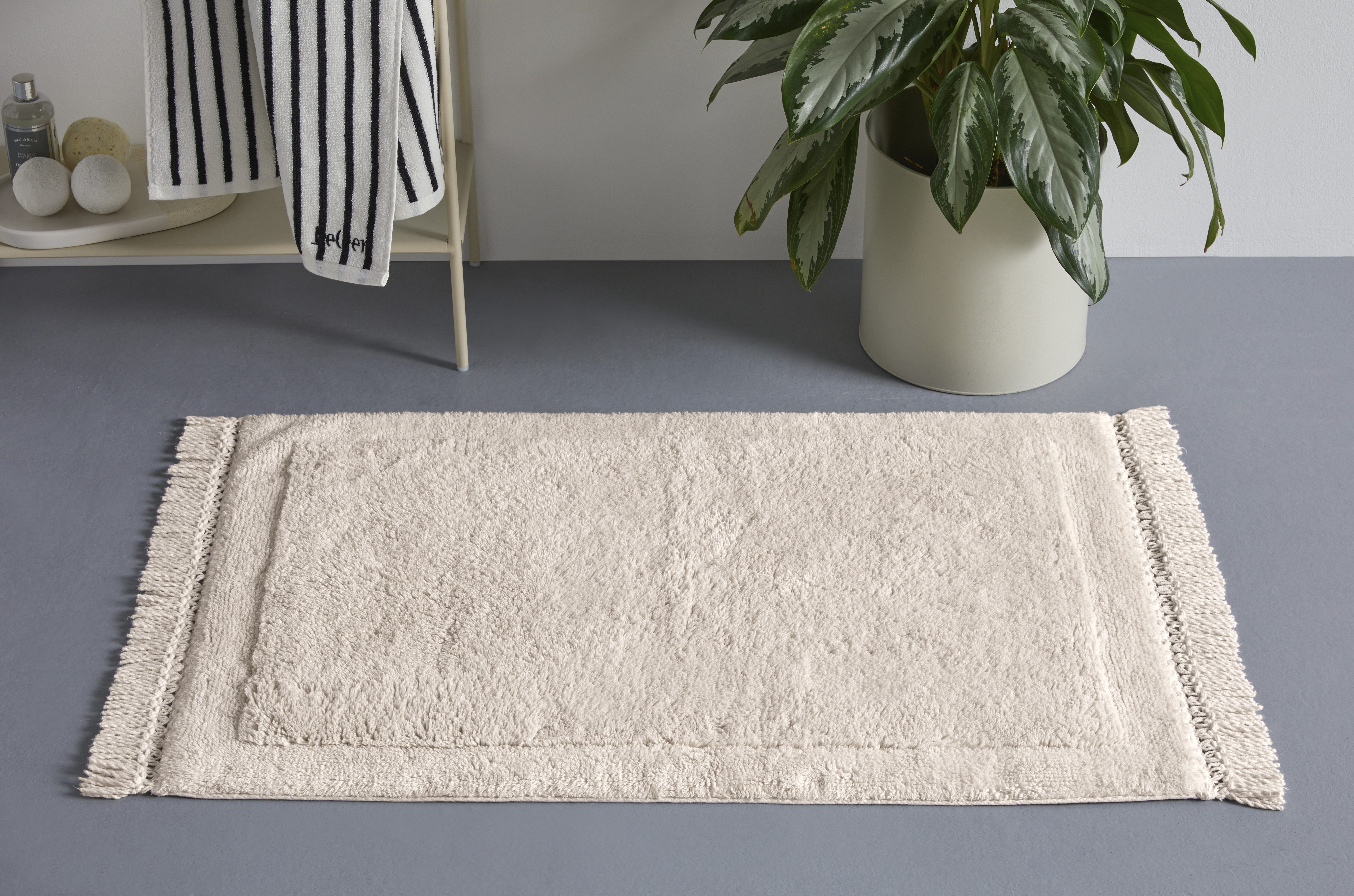 LeGer Home by Lena Gercke Badematte Tamsin, Badvorleger, Badezimmer Teppich, Höhe 20 mm, strapazierfähig, fußbodenheizungsgeeignet, Baumwolle, rechteckig, mit Fransen, Badteppich, Badematte, Baumwolle