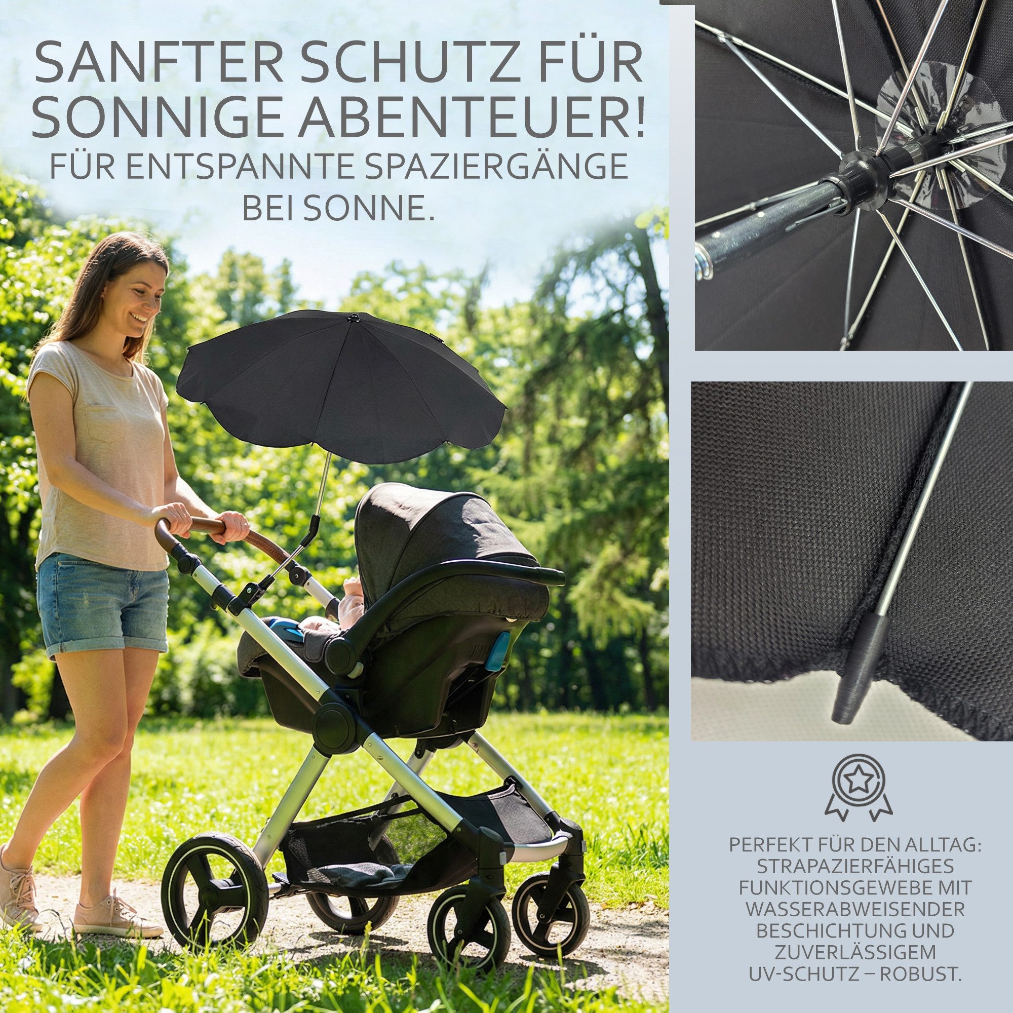 BambiniWelt by Rafael K. Kinderwagen-Sonnenschutzhülle Sonnenschirm Sonnenschutz für Kinderwagen Buggy Jogger universal UV50+, UV 50+ Schutz