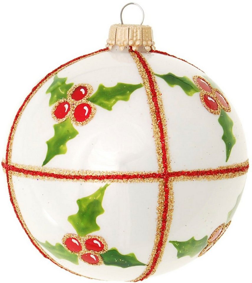 Krebs Glas Lauscha Christbaumschmuck Weiß glanz 8cm Glaskugelsortiment  3-fach, mundgeblasen, handbemalt (3-tlg), Hochwertiger Christbaumschmuck  von Krebs Glas Lauscha