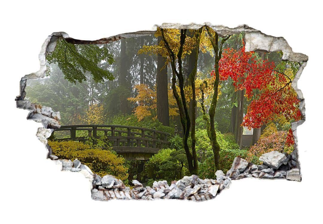 Aufkleber Wandsticker Art Wall K&L Mauerdurchbruch Garten, 3D Herbst Wandbild Japanischer selbstklebend Deko Natur Wandtattoo Wandtattoo