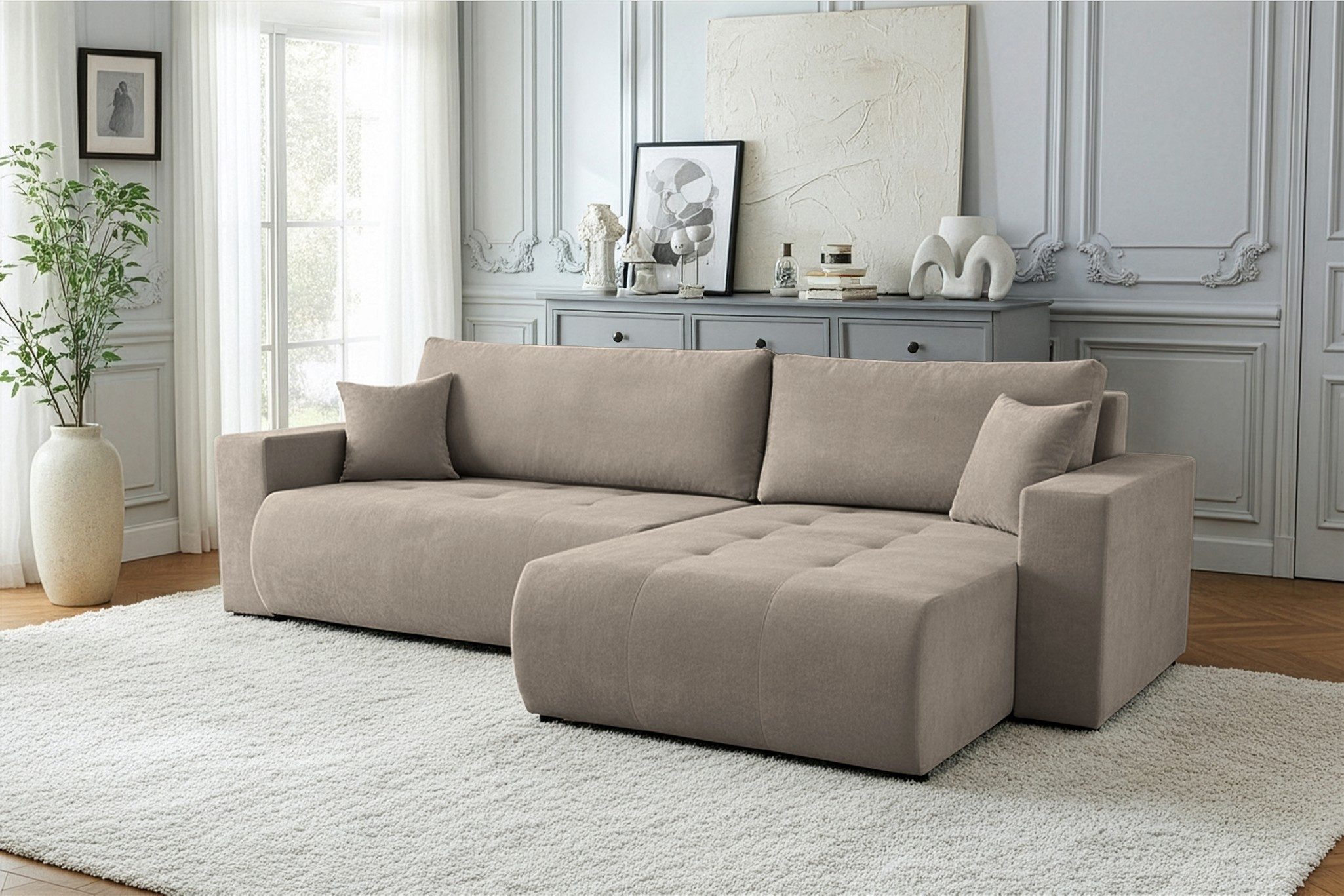 Fun Möbel Ecksofa Schlafsofa FUN TUMELO mit Ottomane in Polsterstoff Wind, Rundumbezug, mit Bettkasten