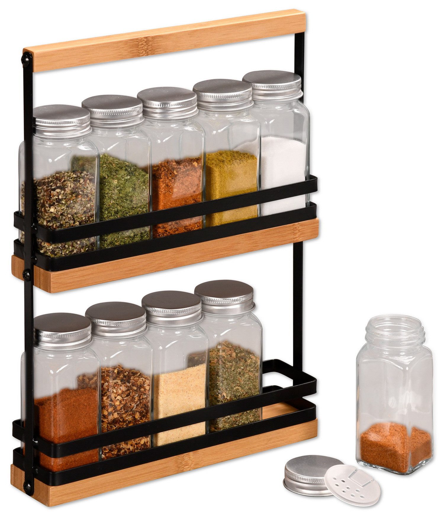 KESPER® Gewürzregal Gewürz-Standregal mit 10 Gewürzgläsern Gewürzständer Gewürz-Ständer, Standregal mit 2 Ebenen für je 5 Gewürzgläser, Gewürzspender individuell befüllbar