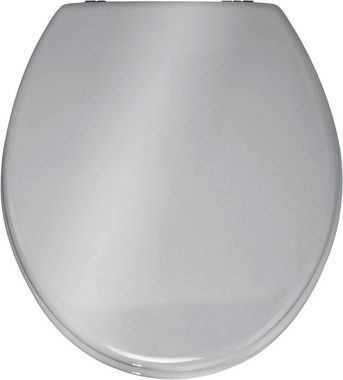 WENKO WC-Sitz Puffer, WC-Sitz Prima Silber glänzend, hochwertiger Toilettensitz, Retro-Style