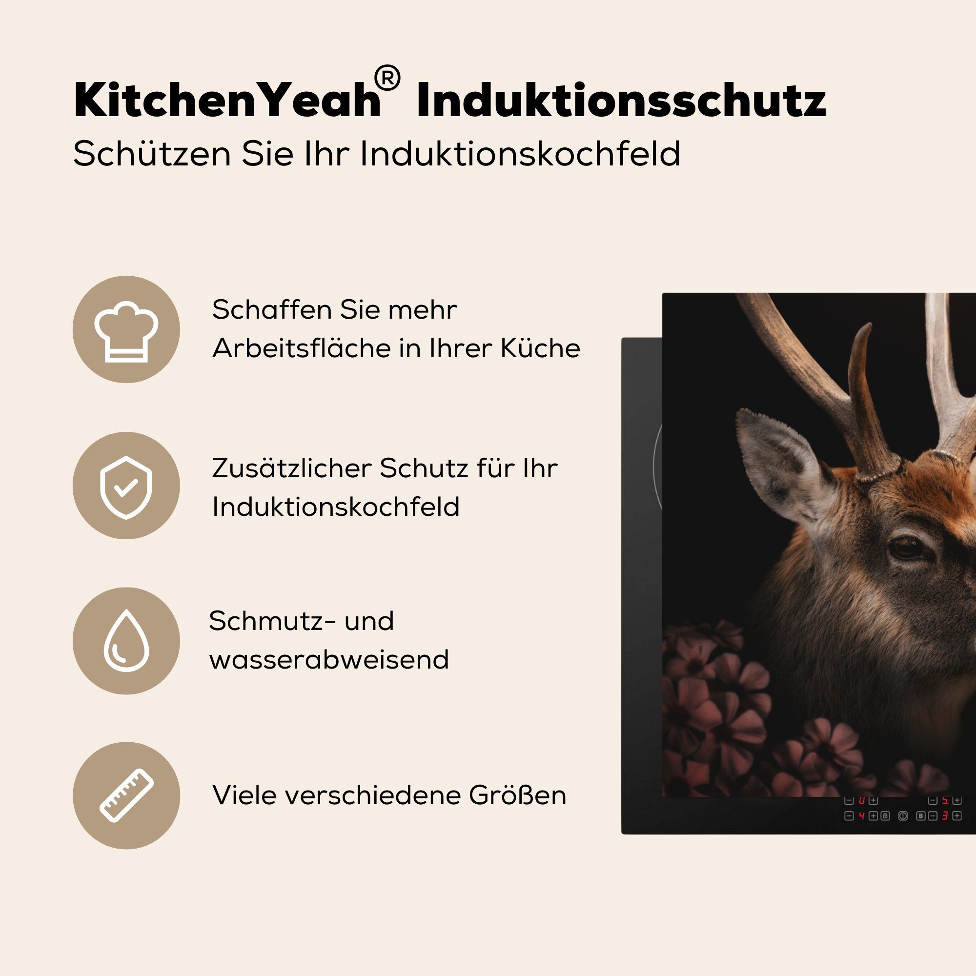 MuchoWow Herdblende-/Abdeckplatte Tiere - Hirsche (1 Dschungel, Vinyl, für cm, küche Ceranfeldabdeckung, 78x78 - Arbeitsplatte tlg)