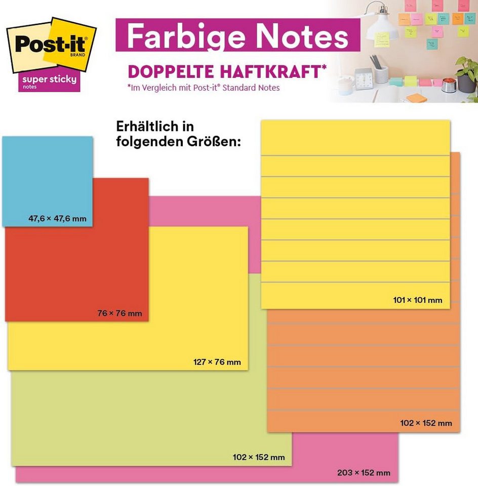 Thumbnail - Post-it Super Sticky Notizzettel Post-it Super Sticky Notes im Großformat XL, Liniert, 3 Blöcke