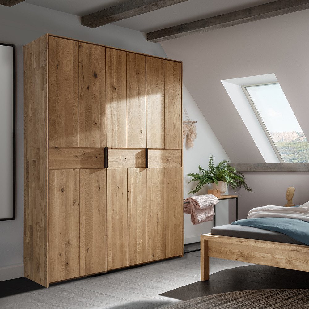 Lomadox Kleiderschrank AVELLINO-137 Garderobenschrank Schlafzimmerschrank Massivholz Schrank Eiche