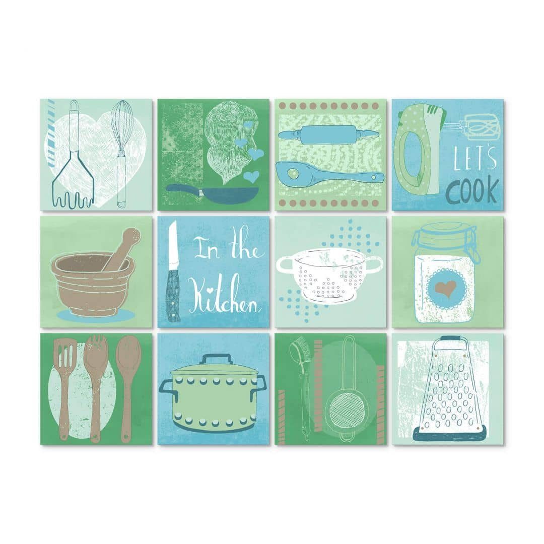 K&L Wall Art Fliesenaufkleber Klebefliese Sticker Set selbstklebend Loske Retro Küche