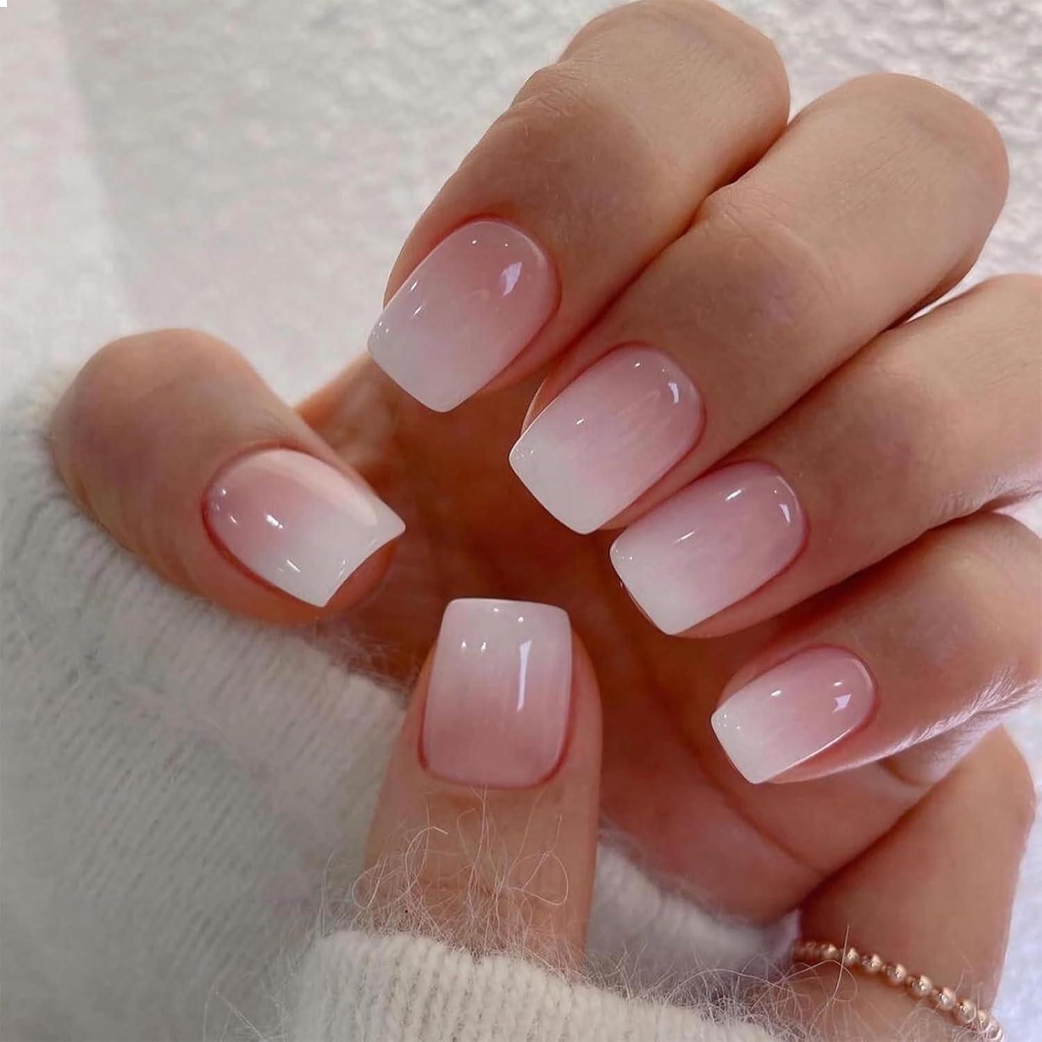 LuxusKollektion Kunstfingernägel 24 Stücke Ombré Pink Quadratische Falschnägel Glänzend Akryl